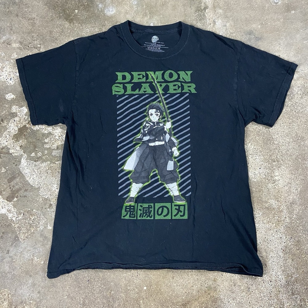 Demon Slayer T-Shirt Size Large‎ Black Anime Tanjiro Kamado Japanese Graphic Tee
